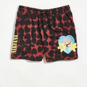 UO Nirvana Allover print heart shaped box short